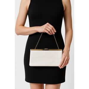 70s Etra white clutch with gold metal frame and matching gold chain strap